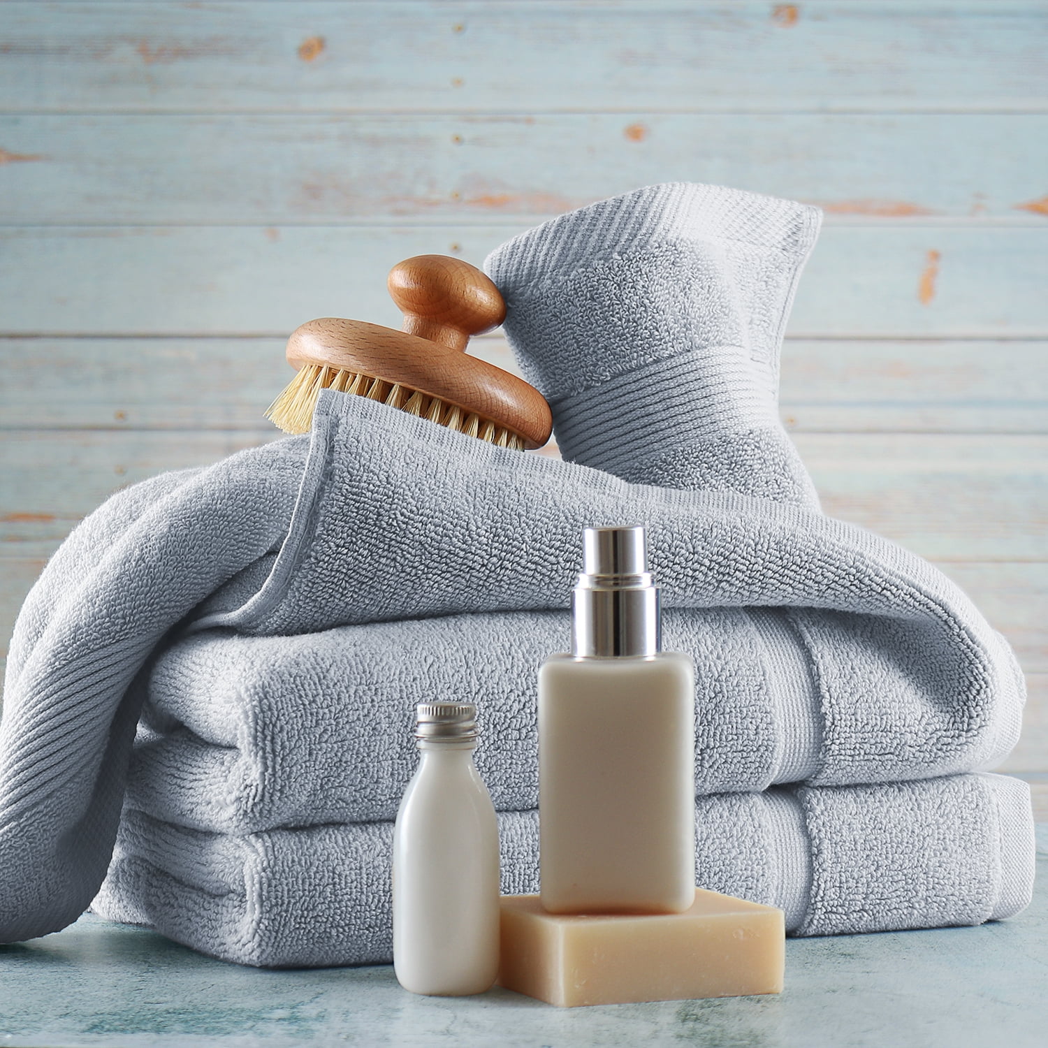 Clara Clark Bath Towels Set, 100% Cotton Luxury Softness 10 Pc Set, Ice Blue