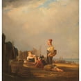 thumbnail image 2 of Rudolf Jordan 12x13 Gold Ornate Wood Frame and Double Matted Museum Art Print Titled - Young Fisher Playing with the Catch (1845), 2 of 4