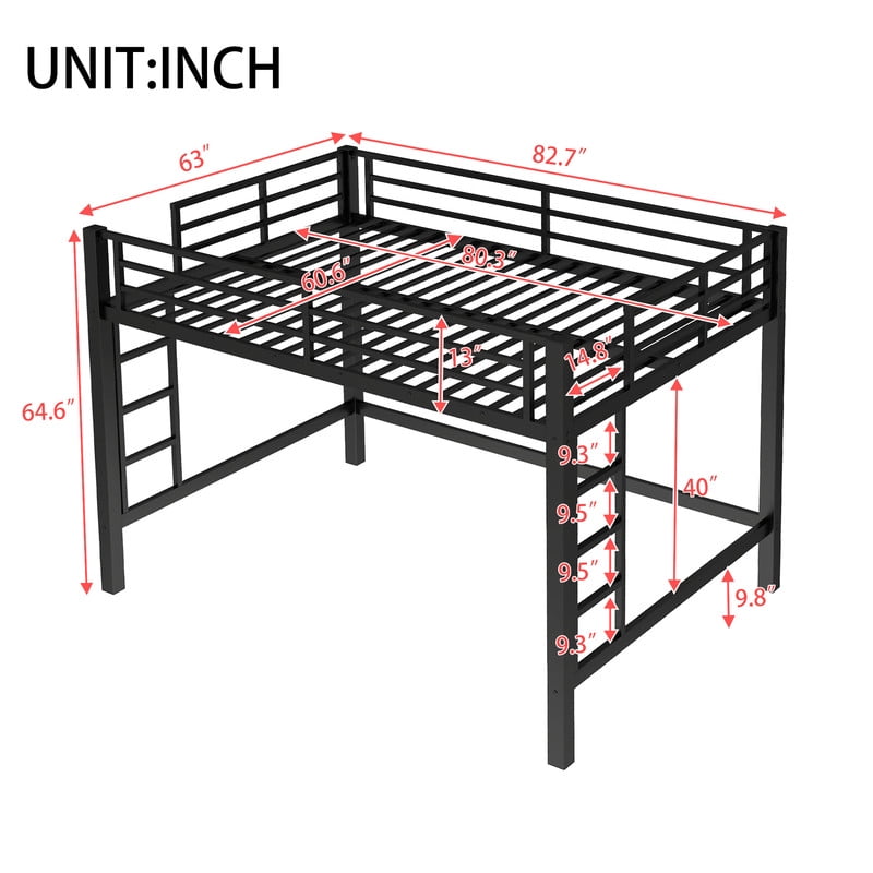 Bellemave Metal Queen Loft Bed, Heavy Duty Loft Bed Frame with 2 Build in Ladder and Full Length Guardrail, Loft Beds Queen Size with Large Under-Bed Space, Easy to Assemble-Black