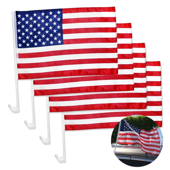 4 PC United States American Flag Patriotic Car Window Clip on USA Flag 19" x 12"