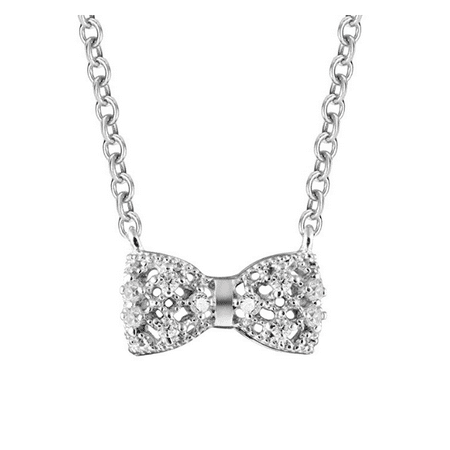 - 925 Sterling Silver Cubic Zirconia CZ Simulated Diamond Bow Tie Pendant Necklace for Women Girls, 18 Silver Chain