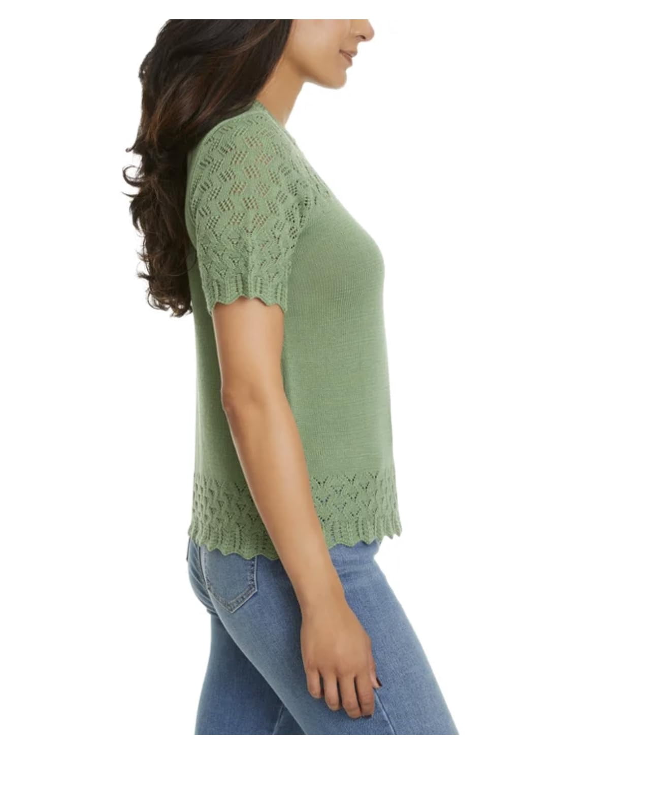 Jessica Simpson Women's Short Sleeve Pointelle Sweater Top (US, Alpha, Small, Regular, Regular, Green)