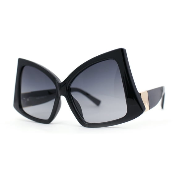 Womens Down Temple Swan Arm Thick Plastic 80s Sunglasses Black - Smoke