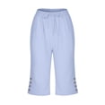 thumbnail image 5 of Women's Plus Size Pants Women'S Cotton And Linen Pocket Elastic Casual Pants Women'S Pants Five Quarter Pants,Blue Women's Plus Size Pants M, 5 of 5