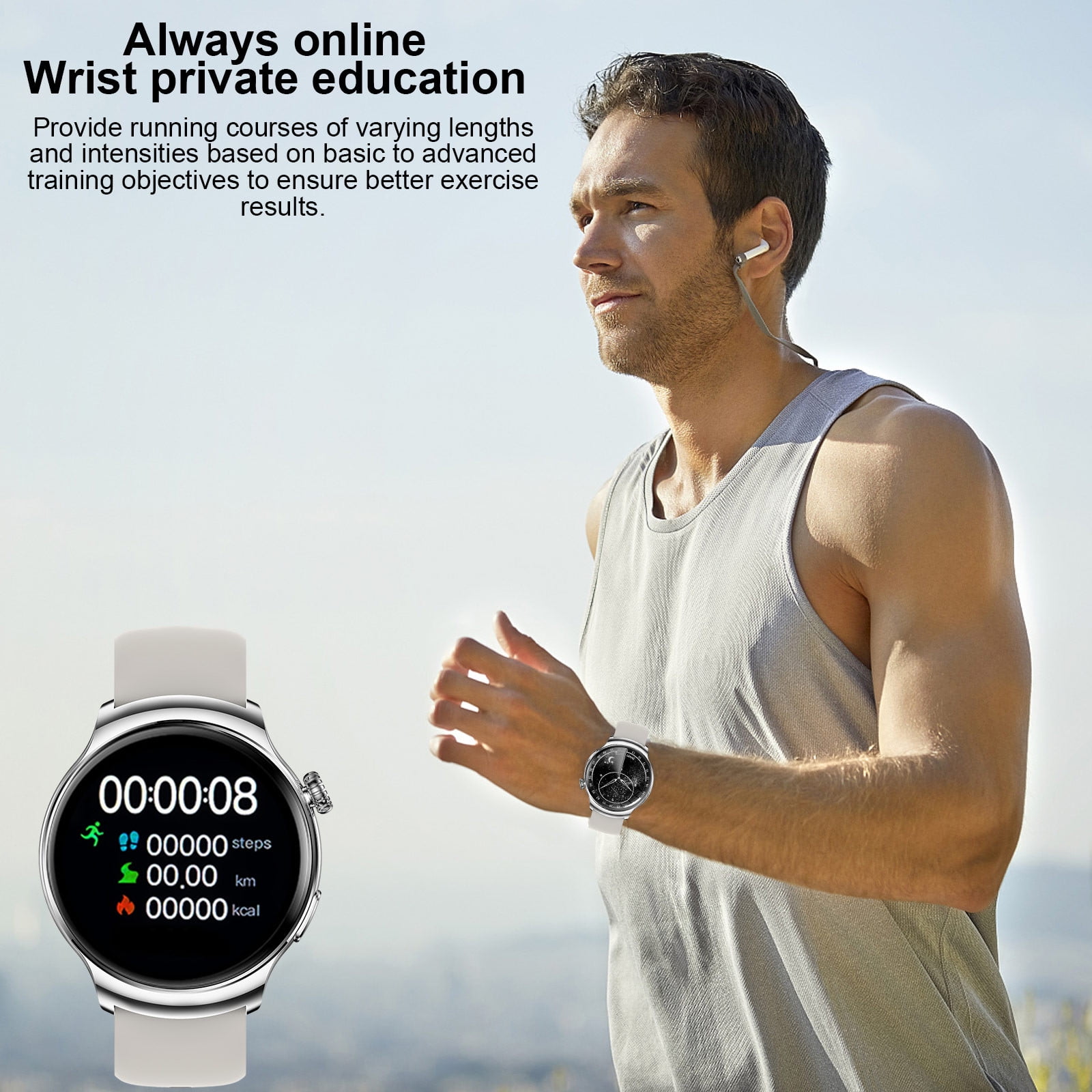 Jubipavy Smart Wearable Watch Multifunction HD Round Screen Wireless Magnetic Charging Custom Dial Motion Record IP68 Watertightness Bluetooth Music Playback Function