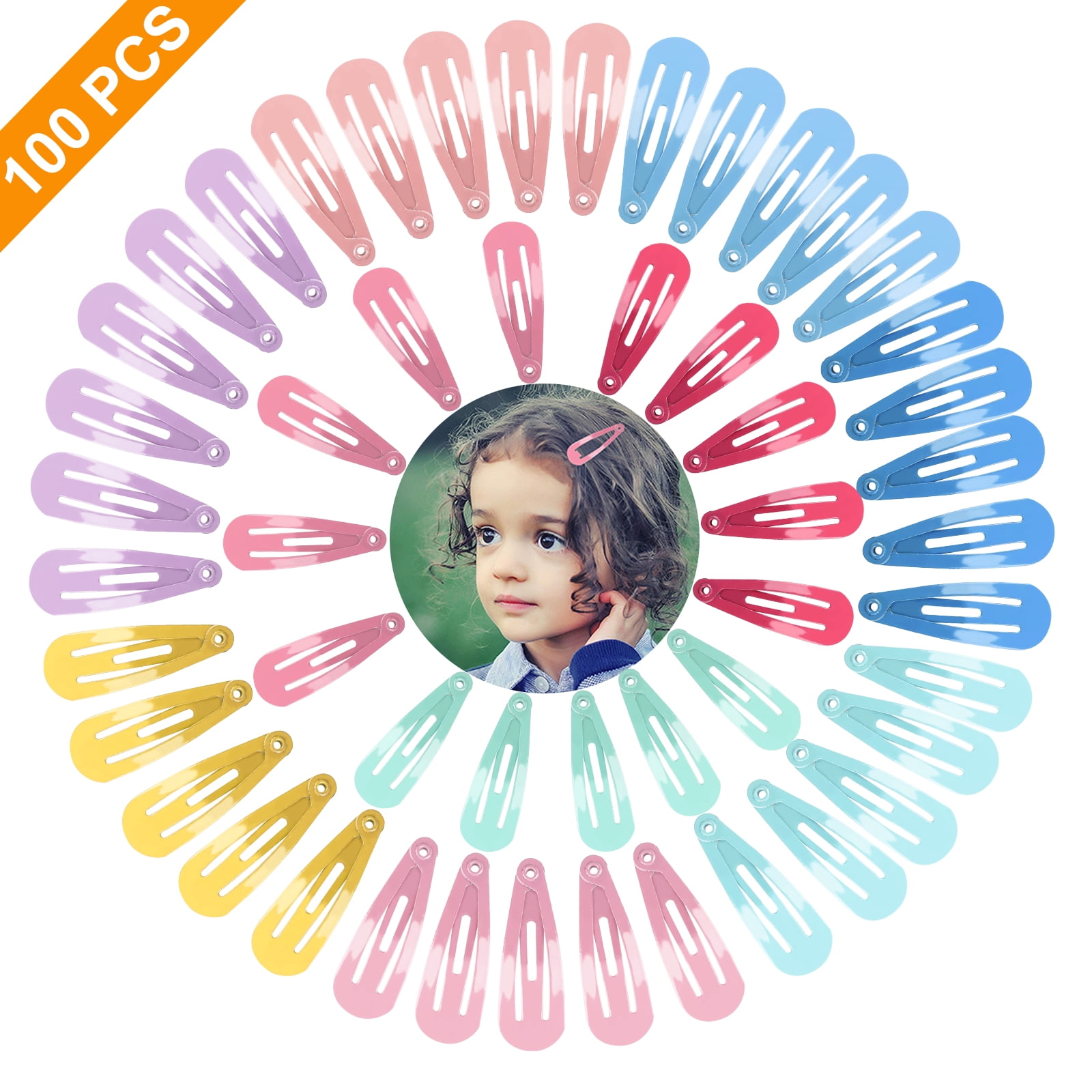 EEEkit 100PCS Snap Hair Clips,Kids Barrettes Colorful Hair Clips,Metal