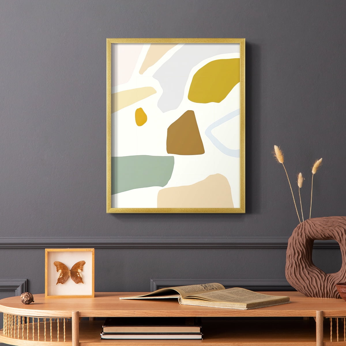 Pastel Splotches II Framed Print in Gold Solid Wood Framed Print No Nail Hanging