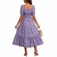 thumbnail image 6 of NTACZA Women Dresses Tiered Hem Casual Daisy Floral Sundress Maxi A-Line Short Sleeve Square Neckline Ruched Waist Beach Size XXL, 6 of 6