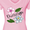 thumbnail image 4 of Inktastic Mississippi Magnolia Flowers and Leaves Women's V-Neck T-Shirt, 4 of 5