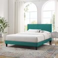thumbnail image 2 of Platform Bed Frame, Full Size, Velvet, Teal Blue, Modern Contemporary Urban Design, Bedroom Master Guest Suite, 2 of 10
