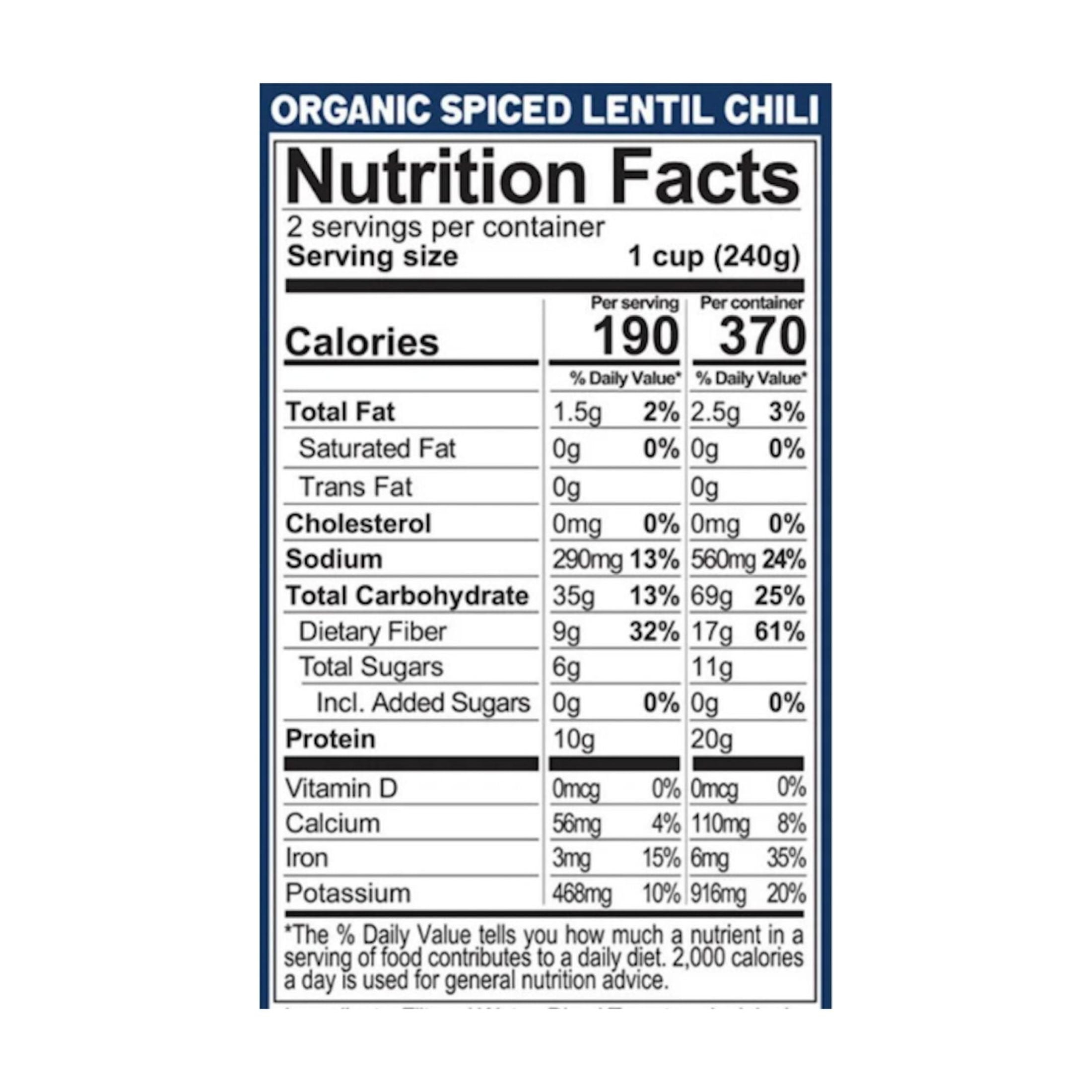(6 pack) PLANTSTRONG Spiced Lentil Chili - Shelf-Stable, Ready-To-Eat, Protein Packed and a Good Source of Fiber