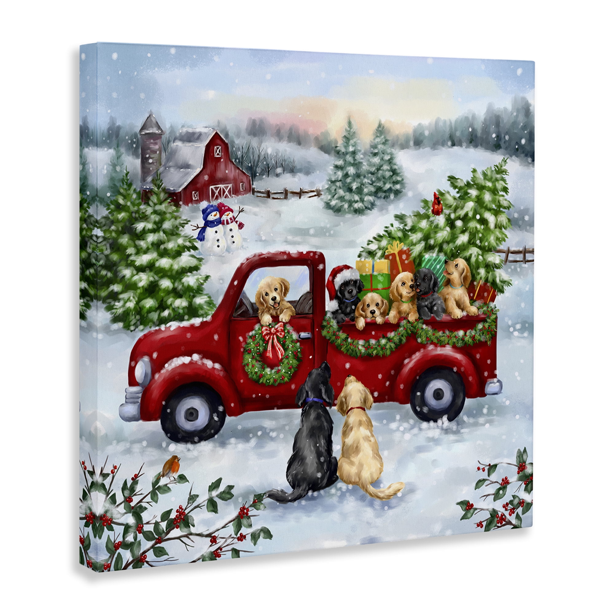 Stupell Industries Holiday Truck & Tree Holiday Painting Gallery Wrapped Canvas Art Prints Wall Art, 24 x 24