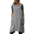 thumbnail image 1 of Delantal cuadrado para mujer, vestido de mezcla de algodón/lino con 2 bolsillos, para hornear, cocinar, jardinería, trabajos, 1 of 7
