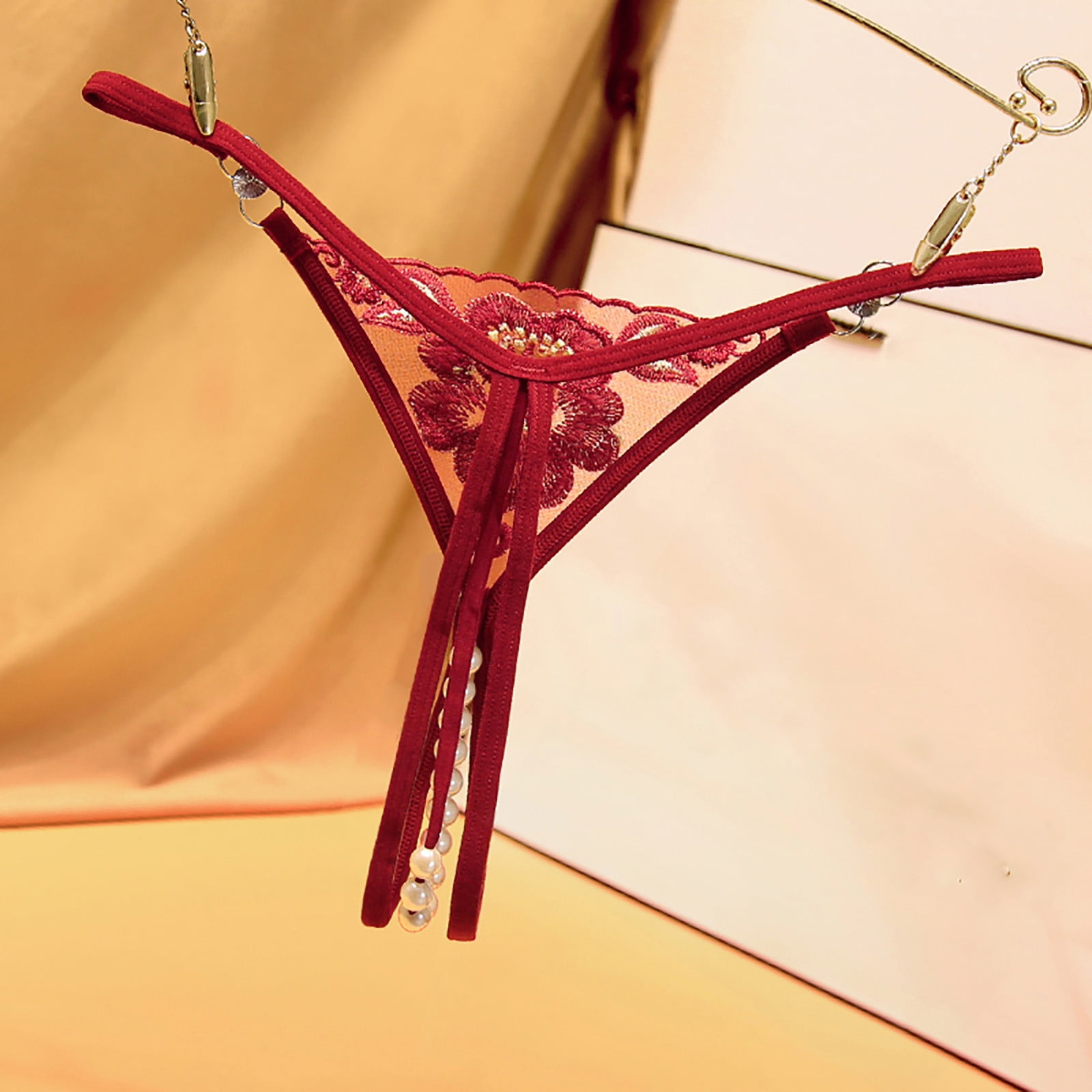 HUPOM Satin Panties Womens Underwear High Waist Casual Belt Drop Waist Red  One Size 