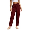 thumbnail image 3 of Womens Hiking Pants Elastic High Waist Drawstring Linen Ankle Solid Color Pants Casual Slim Tapered Cropped Trousers with Side Pockets, Lightweight Straight Leg Vacation Jogger Pants, 3 of 6
