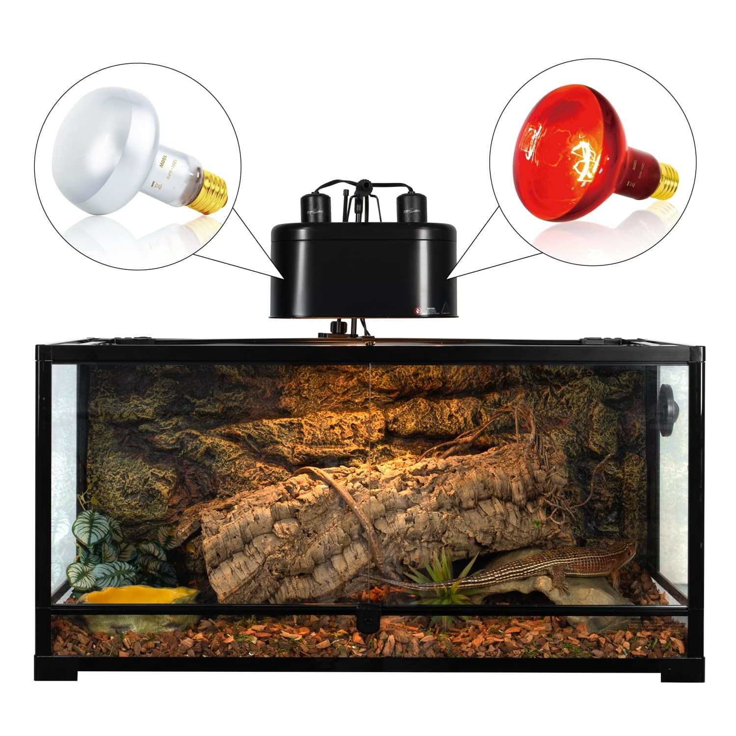 ECOSUB Dual Reptile Light Fixture Combo Pack, With 100W UVA Daylight and Infrared Heating Lamp