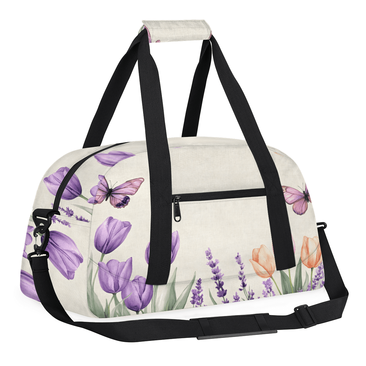 Herdesigns Sports Duffle Bags Travel Duffle Bag Gym Bag Tulip Cute Floral Butterflie Weekender Travel Bag Waterproof Overnight Bag Carry On Travel Tote Bag Dance Bags