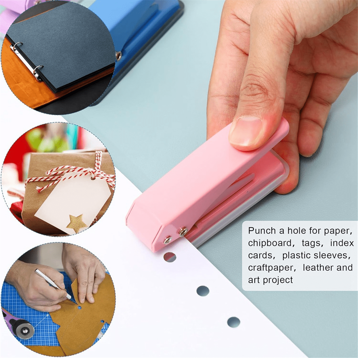 10 Pcs Single Hole Punch with Lock 1 Hole Paper Hole Punch 20 Sheet Capacity Handheld Paper Puncher with Anti Skid Base