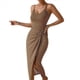 thumbnail image 2 of Vestido de Cóctel Ajustado para Mujer, Sin Mangas, con Tirantes Finos Ajustables, Abertura en la Cintura, Espalda Descubierta y Corte Midi Marrón XL, 2 of 9
