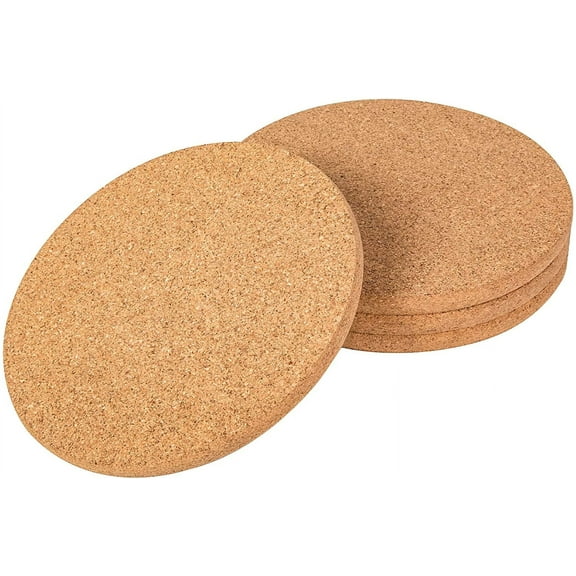 PP Home 4 Pack Cork Trivet Set 8" Diameter x 0.4" Thick Round Cork Hot Pads for Dishes, Pots, Pans and Plants
