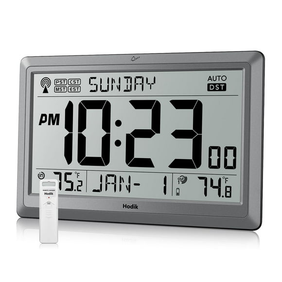 Reloj de pared Atomic HODIK con pantalla LCD de temperatura de 10,5 pulgadas, color plateado
