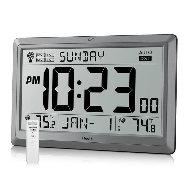 Reloj de pared Atomic HODIK con pantalla LCD de temperatura de 10,5 pulgadas, color plateado