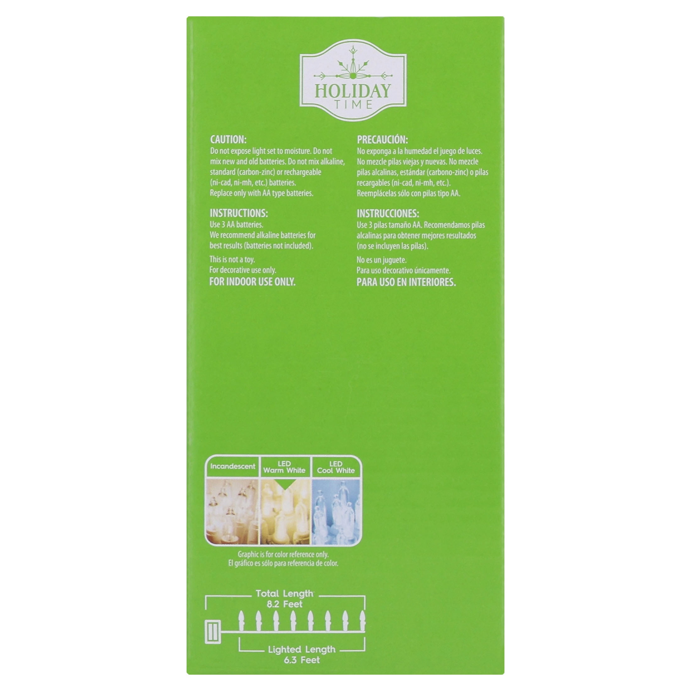 Indoor 20-Count Battery-Operated LED Smooth C3 Christmas String Lights, Warm White, Green Wire, 6.3', by Holiday Time