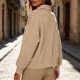 thumbnail image 6 of ClodeEU Women's Collared V Neck Long Sleeve Cropped Sweatshirt,Casual Loose Pullover Top Khaki,Women's Plus XL, 6 of 7