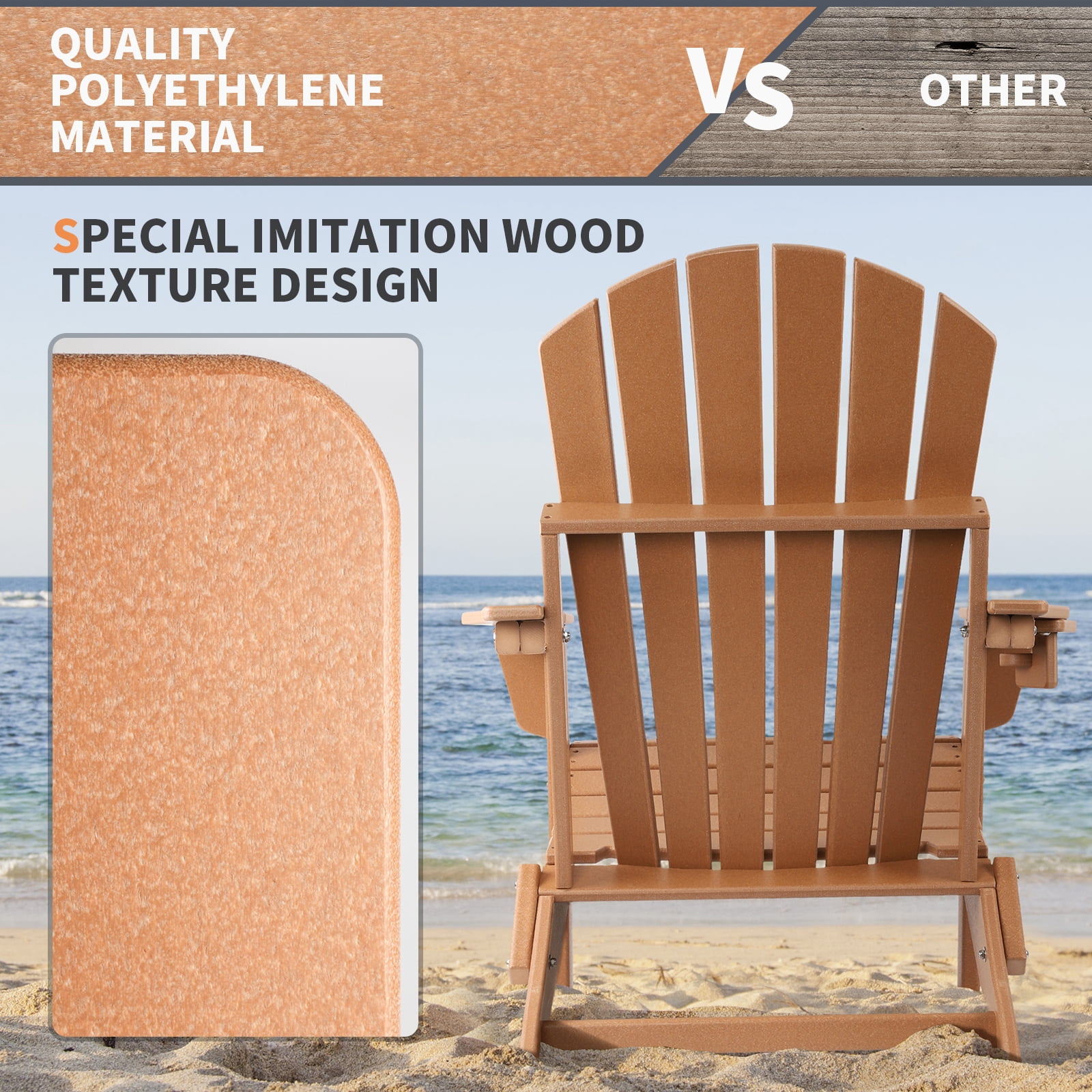 FUNBERRY Folding Adirondack Chair Set of 3, All Weather HDPE Fire Pit Chairs with Cup Holder for Outdoor