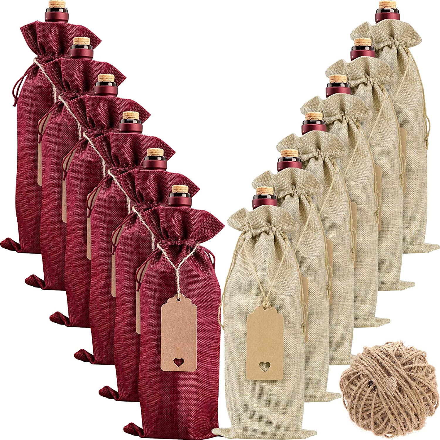Burlap Wine Gift Bags 12pcs Burlap Bottle Wine Bags Reusable Jute Wine Bags for Christmas Wedding Travel Birthday Holiday Party 