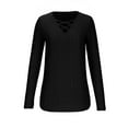 thumbnail image 4 of WREESH Womens Fashion Slim Blouses Lightweight Breathable Shirts V Neck Solid Color Pullover Long Sleeve Tops Button Casual T-Shirt Top Blouse Black, 4 of 6