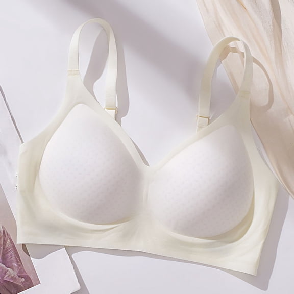 Ovbmpzd White Everyday Underwear Bras for Women No Underwire Seamless Soft Support Push Up Underwear Bras V Neck Comfy Bras Plus Size,M