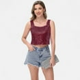 thumbnail image 4 of Women's Sequin Square Neck Tank Top with Sleeveless Design and Cropped Fit - Large, Burgundy, 4 of 6