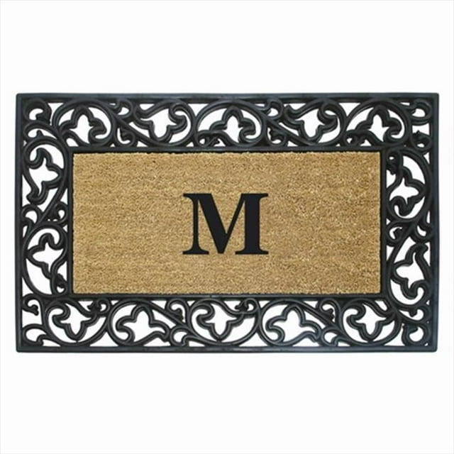 Nedia Home 18020N Acanthus Border 24 x 57 In. Rubber-Coir Doormat Monogrammed with N