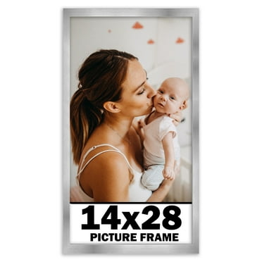 14x28 Frame Silver Stainless Steel Solid Wood Picture Frame | 0.75 Inch Moulding Width | Includes