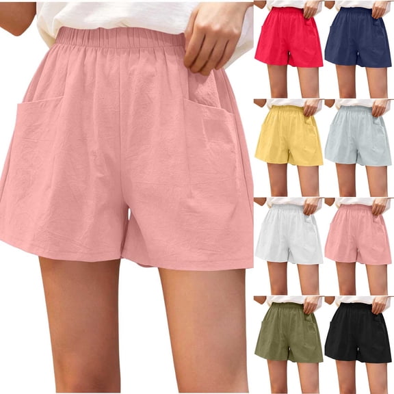 Yertdoel Pajama Shorts Women Elastic Waist Pockets Casual Lounge Bottoms Solid Color Soft Comfortable Home Sleep Shorts with Pockets