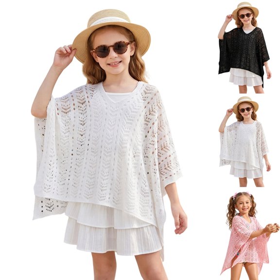 Bigetiay Girls Swimwear Cover Up Knit Crochet Beach Lightweight Sun Cardigan, Size 9-10 Years