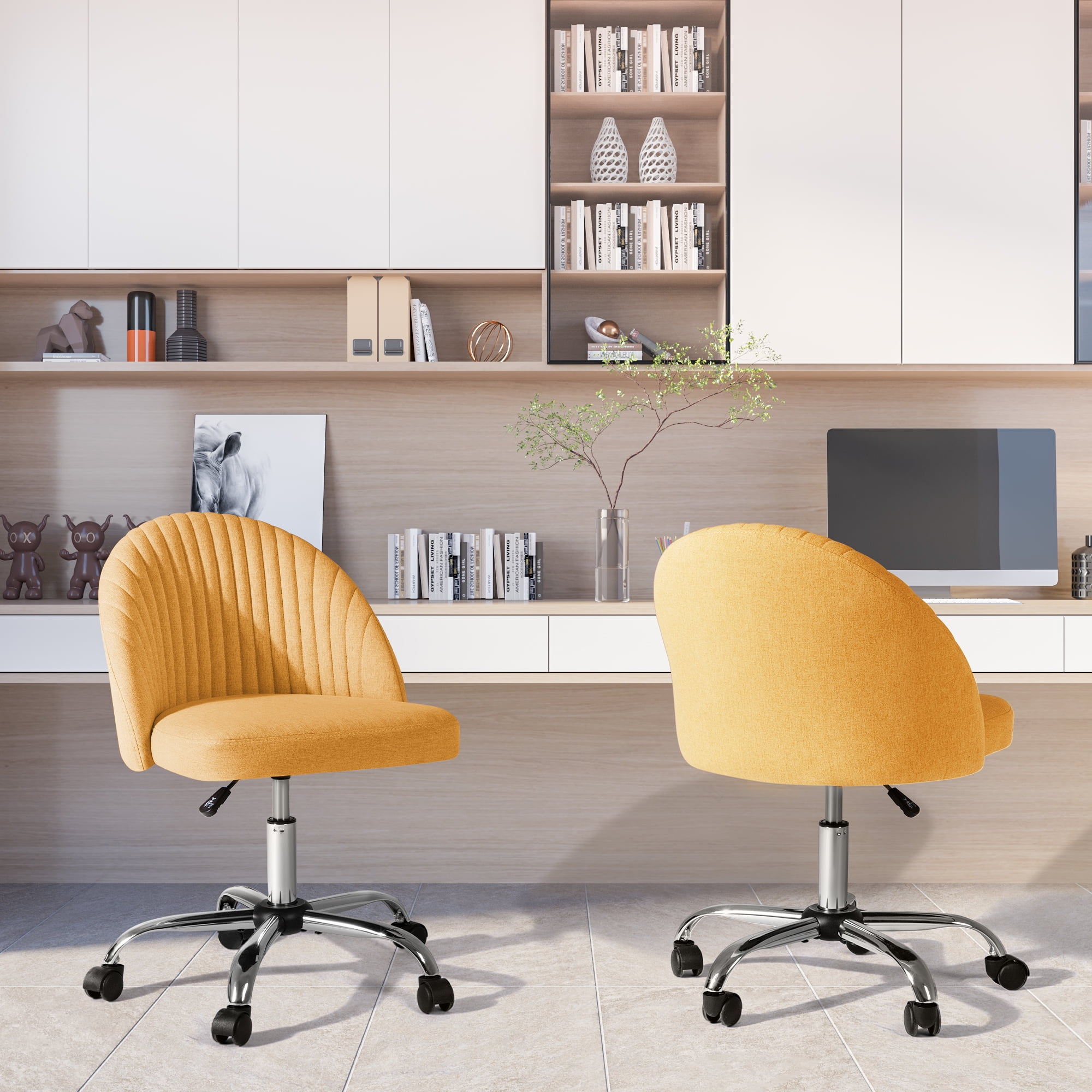 Homall Home Office Chair Adjustable Vanity Chairs Mid Back Rolling Task Chairs for Bedroom, Living Room or Study, Yellow