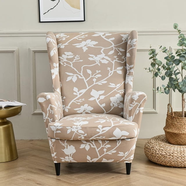 Wing Back Chair Covers with Arms Piece Slipcovers for Armchair Washable Stretch Print Pattern Wingback Chair Cover Furniture Protector Geometry