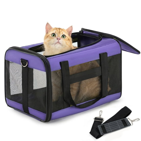 Conlun Cat Carrier,Foldable Soft-Sided Large Cat Carrier,Airline Approved Cat Carriers With Safety Leash,Comfort for Cat Travel Carrier,Purple
