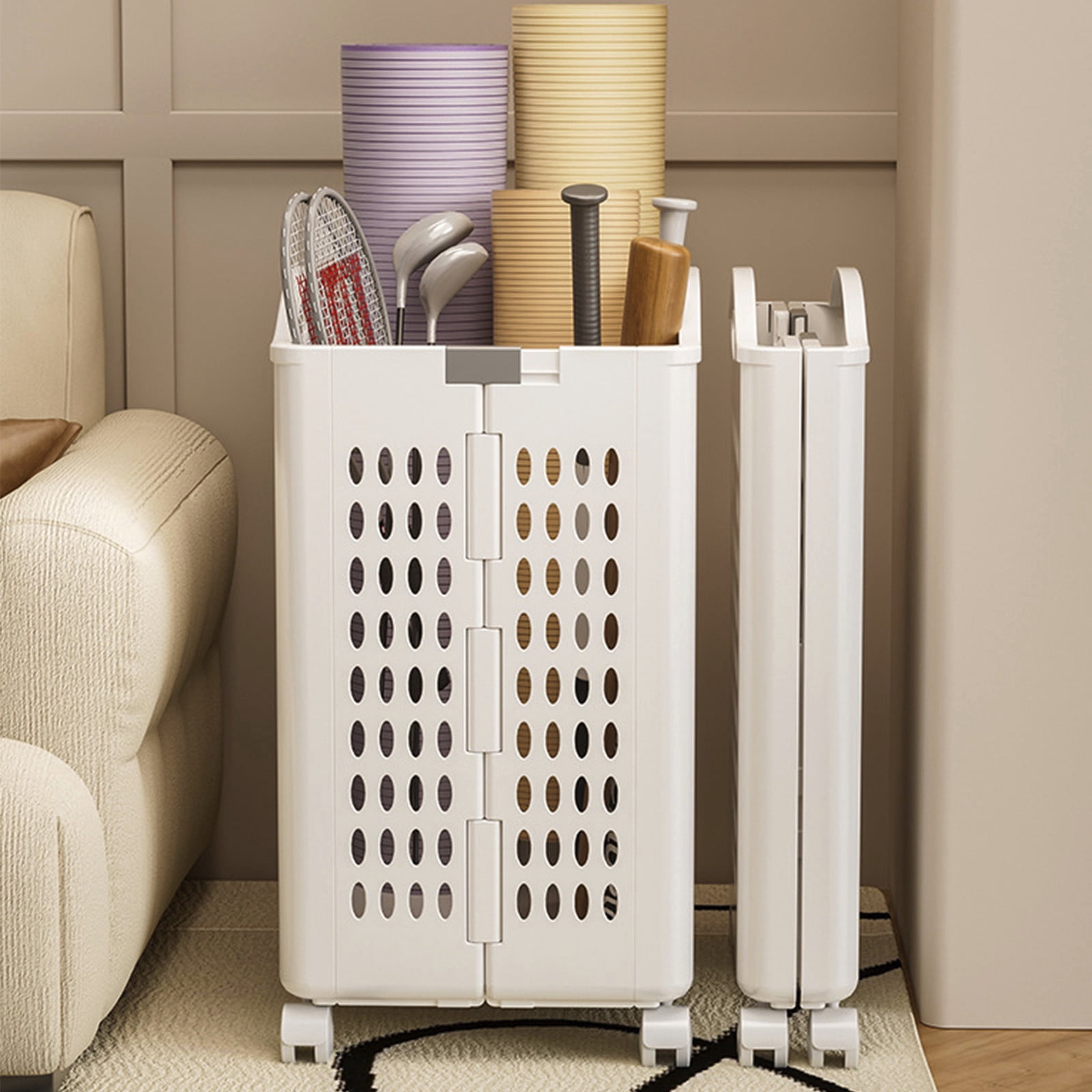 Xuniizn Laundry Hamper, 54L Collapsible Laundry Basket with Wheels,Waterproof Hamper with Handle, Multi Functional Laundry Sorter and Organizer, Tall Baskets for Organizing, White