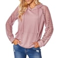 thumbnail image 1 of Hoodie Lace Long Sleeve Round Neck Drawstring Pullover Casual Fashionable Hoody for Women Pink XL, 1 of 5