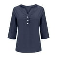 thumbnail image 4 of Ltctricy T Shirts for Girls Children 3/4 Sleeve V Neck Quarter Button Solid Color Tunic Tops Casual Loose Tee Blouses(Navy,10-11 Years), 4 of 5