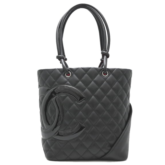 Pre-Owned Chanel Cambon Line Medium Tote Women's Handbag A25167 in Black Calfskin (Good)