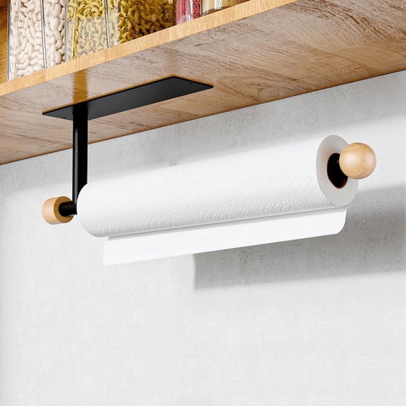 ZIVACATE Paper Towel Holder Under Cabinet Wall Mount Self Adhesive Or Drilling Stainless Steel For Kitchen Bathroom, Black