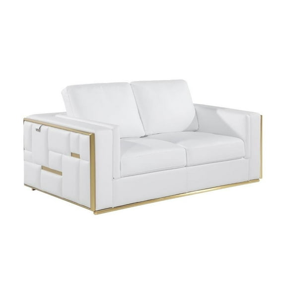 HomeRoots 40" White and Silver Metallic Leather Love Seat