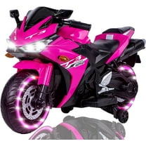 ZOGYMOZ Kids Motorcycle,12V Kids Electric Motorcycle with Training Wheels,Ride On Motorbike, Speed by Hand, Music Function, Max Load 88LB (Pink)