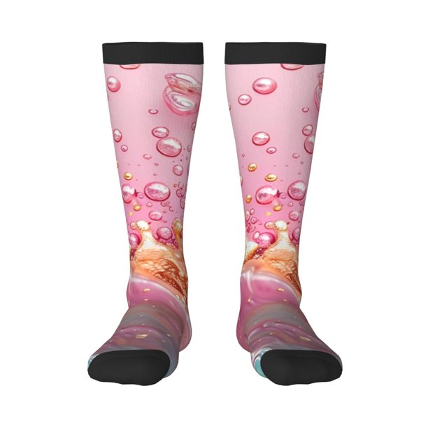Fotbe Abstract Pink Gold Splash Calcetas Divertidas Estampadas para Hombre y Mujer, Calcetas de Algodón hasta la Rodilla para Caminar, Correr, Enfermería y Embarazo