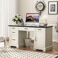 thumbnail image 2 of HARIPUL 58-Inch Executive Desk, Farmhouse Computer Desk with Drawers and Storage Cabinet, Wooden Home Office Desk Workstation, Study Writing Table, White & Black, 2 of 7