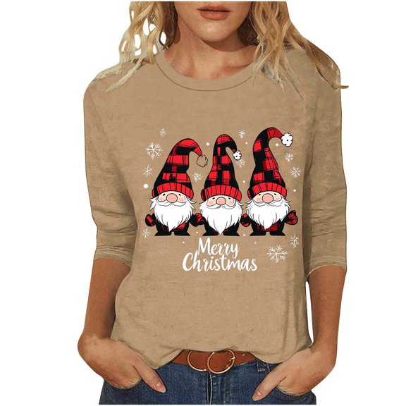 Weiqiqre Winter Clothing for Women 3/4 Length Sleeve Crew Neck Blouses Dressy Casual Summer T Shirts Loose Fit Chirstmas Clothes